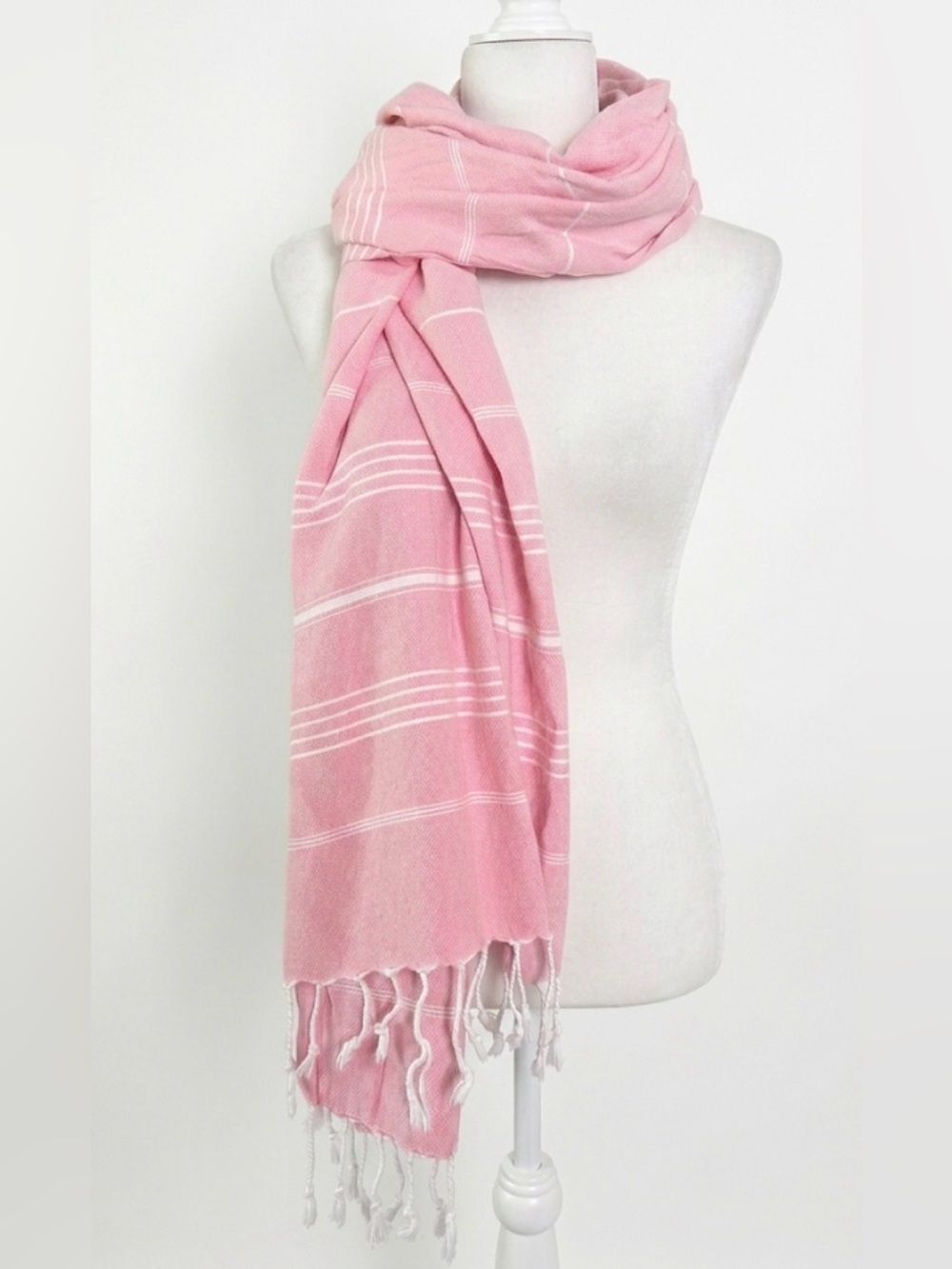 Light Pink 100% cotton Striped pashmina